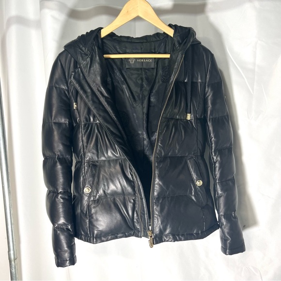 Versace Lambskin Goose PRISTINE Down Jacket Hood Coat Medusa 38 Medium Leather - Picture 4 of 13